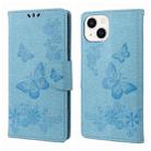 For iPhone 14 Plus Butterfly Embossed Horizontal Flip Leather Phone Case (Blue) - 1