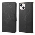 For iPhone 14 Plus Butterfly Embossed Horizontal Flip Leather Phone Case (Black) - 1