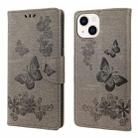 For iPhone 14 Plus Butterfly Embossed Horizontal Flip Leather Phone Case (Grey) - 1