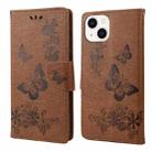 For iPhone 14 Plus Butterfly Embossed Horizontal Flip Leather Phone Case (Brown) - 1