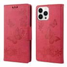 For iPhone 14 Pro Butterfly Embossed Horizontal Flip Leather Phone Case(Red) - 1