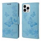 For iPhone 14 Pro Butterfly Embossed Horizontal Flip Leather Phone Case(Blue) - 1