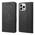 For iPhone 14 Pro Butterfly Embossed Horizontal Flip Leather Phone Case(Black) - 1