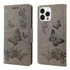 For iPhone 14 Pro Butterfly Embossed Horizontal Flip Leather Phone Case(Grey) - 1