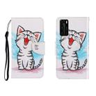 For Huawei P40 Colored Drawing Horizontal Flip Leather Case with Holder & Card Slot & Wallet(Red Mouth Cat) - 1