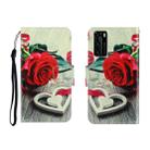 For Huawei P40 Colored Drawing Horizontal Flip Leather Case with Holder & Card Slot & Wallet(Red rose) - 1
