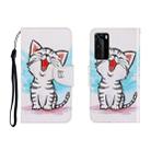 For Huawei P40 Pro Colored Drawing Horizontal Flip Leather Case with Holder & Card Slot & Wallet(Red Mouth Cat) - 1
