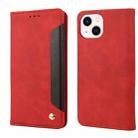 For iPhone 14 Plus Skin Feel Splicing Leather Phone Case (Red) - 1