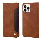 For iPhone 14 Pro Skin Feel Splicing Leather Phone Case(Brown) - 1