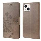 For iPhone 14 Butterfly Flower Pattern Flip Leather Phone Case (Grey) - 1