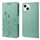 For iPhone 14 Butterfly Flower Pattern Flip Leather Phone Case (Green) - 1