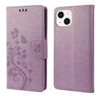 For iPhone 14 Plus Butterfly Flower Pattern Flip Leather Phone Case (Light Purple) - 1
