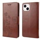 For iPhone 14 Plus Butterfly Flower Pattern Flip Leather Phone Case (Brown) - 1