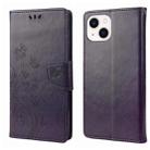 For iPhone 14 Plus Butterfly Flower Pattern Flip Leather Phone Case (Deep Purple) - 1