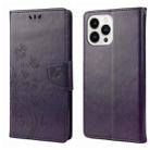 For iPhone 14 Pro Butterfly Flower Pattern Flip Leather Phone Case(Deep Purple) - 1