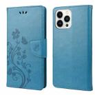 For iPhone 14 Pro Butterfly Flower Pattern Flip Leather Phone Case(Blue) - 1