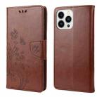 For iPhone 14 Pro Max Butterfly Flower Pattern Flip Leather Phone Case (Brown) - 1