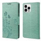 For iPhone 14 Pro Max Butterfly Flower Pattern Flip Leather Phone Case (Green) - 1