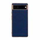 For Google Pixel 6 Genuine Leather Luolai Series Nano Electroplating Phone Case(Dark Blue) - 1