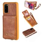 For Galaxy S20 Vertical Flip Shockproof Leather Protective Case with Short Rope, Support Card Slots & Bracket & Photo Holder & Wallet Function(Brown) - 1