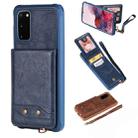 For Galaxy S20 Vertical Flip Shockproof Leather Protective Case with Short Rope, Support Card Slots & Bracket & Photo Holder & Wallet Function(Blue) - 1