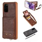 For Galaxy S20+ Vertical Flip Shockproof Leather Protective Case with Short Rope, Support Card Slots & Bracket & Photo Holder & Wallet Function(Coffee) - 1
