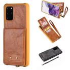 For Galaxy S20+ Vertical Flip Shockproof Leather Protective Case with Short Rope, Support Card Slots & Bracket & Photo Holder & Wallet Function(Brown) - 1
