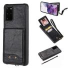 For Galaxy S20+ Vertical Flip Shockproof Leather Protective Case with Short Rope, Support Card Slots & Bracket & Photo Holder & Wallet Function(Black) - 1