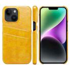 For iPhone 14 Fierre Shann Retro Oil Wax Texture PU Leather Case with Card Slots (Yellow) - 1