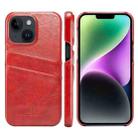 For iPhone 14 Fierre Shann Retro Oil Wax Texture PU Leather Case with Card Slots (Red) - 1