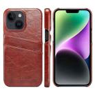 For iPhone 14 Fierre Shann Retro Oil Wax Texture PU Leather Case with Card Slots (Brown) - 1