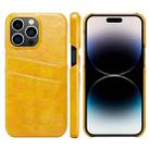 For iPhone 14 Pro Fierre Shann Retro Oil Wax Texture PU Leather Case with Card Slots(Yellow) - 1