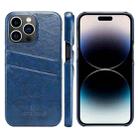 For iPhone 14 Pro Fierre Shann Retro Oil Wax Texture PU Leather Case with Card Slots(Blue) - 1