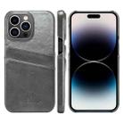 For iPhone 14 Pro Max Fierre Shann Retro Oil Wax Texture PU Leather Case with Card Slots (Grey) - 1