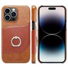 For iPhone 14 Pro Fierre Shann Oil Wax Texture Genuine Leather Back Case(Brown) - 1
