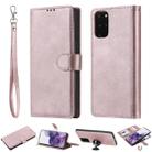 For Galaxy S20 Plus 2 in 1 Solid Color Detachable PU Leather Case with Card Slots & Magnetic Holder & Photo Frame & Wallet & Strap(Rose Gold) - 1
