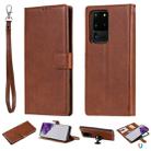 For Galaxy S20 Ultra 2 in 1 Solid Color Detachable PU Leather Case with Card Slots & Magnetic Holder & Photo Frame & Wallet & Strap(Brown) - 1