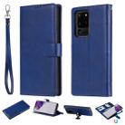 For Galaxy S20 Ultra 2 in 1 Solid Color Detachable PU Leather Case with Card Slots & Magnetic Holder & Photo Frame & Wallet & Strap(Blue) - 1