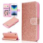 For iPhone SE 2022 / SE 2020 Glitter Powder Horizontal Flip Leather Case with Card Slots & Holder & Photo Frame & Wallet(Rose Gold) - 1