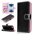 For iPhone SE 2022 / SE 2020 Glitter Powder Horizontal Flip Leather Case with Card Slots & Holder & Photo Frame & Wallet(Black) - 1