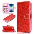 For iPhone SE 2022 / SE 2020 Glitter Powder Horizontal Flip Leather Case with Card Slots & Holder & Photo Frame & Wallet(Red) - 1