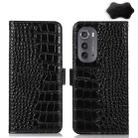 For Motorola Edge 2022 Crocodile Top Layer Cowhide Leather Phone Case(Black) - 1