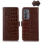 For Motorola Edge 2022 Crocodile Top Layer Cowhide Leather Phone Case(Brown) - 1