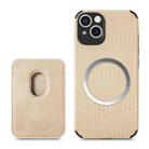 For iPhone 14 Pro Max Carbon Fiber Leather Card Magsafe Case (Khaki) - 1