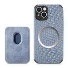 For iPhone 14 Carbon Fiber Leather Card Magsafe Case (Blue) - 1