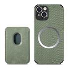 For iPhone 14 Plus Carbon Fiber Leather Card Magsafe Case (Green) - 1