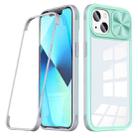 For iPhone 14 360 Full Body Sliding Camshield Phone Case (Green Grey) - 1