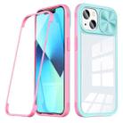 For iPhone 14 Plus 360 Full Body Sliding Camshield Phone Case (Baby Blue Pink) - 1