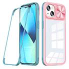 For iPhone 14 Plus 360 Full Body Sliding Camshield Phone Case (Pink Green) - 1