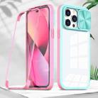 For iPhone 14 Pro Max 360 Full Body Sliding Camshield Phone Case (Baby Blue Pink) - 1